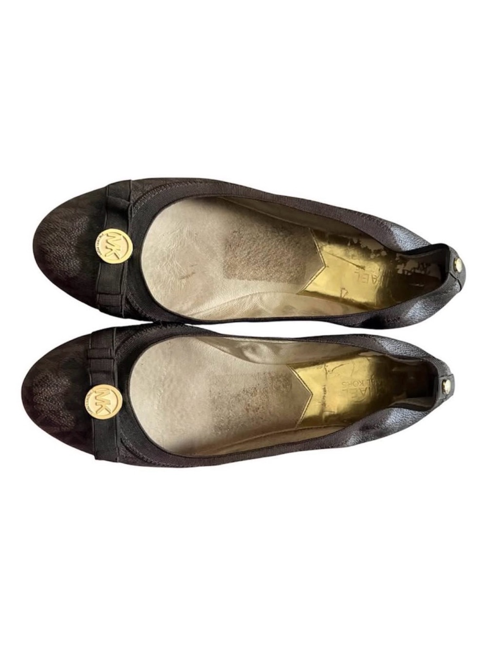 MICHAEL Michael Kors Brown Leather Logo Ballet Flats